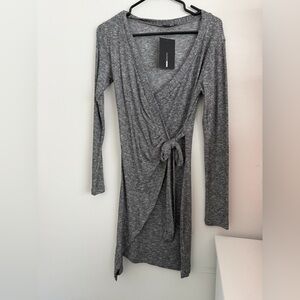 Fashion Nova Gray Ribbed Wrap Dress - Long Sleeve Nwt